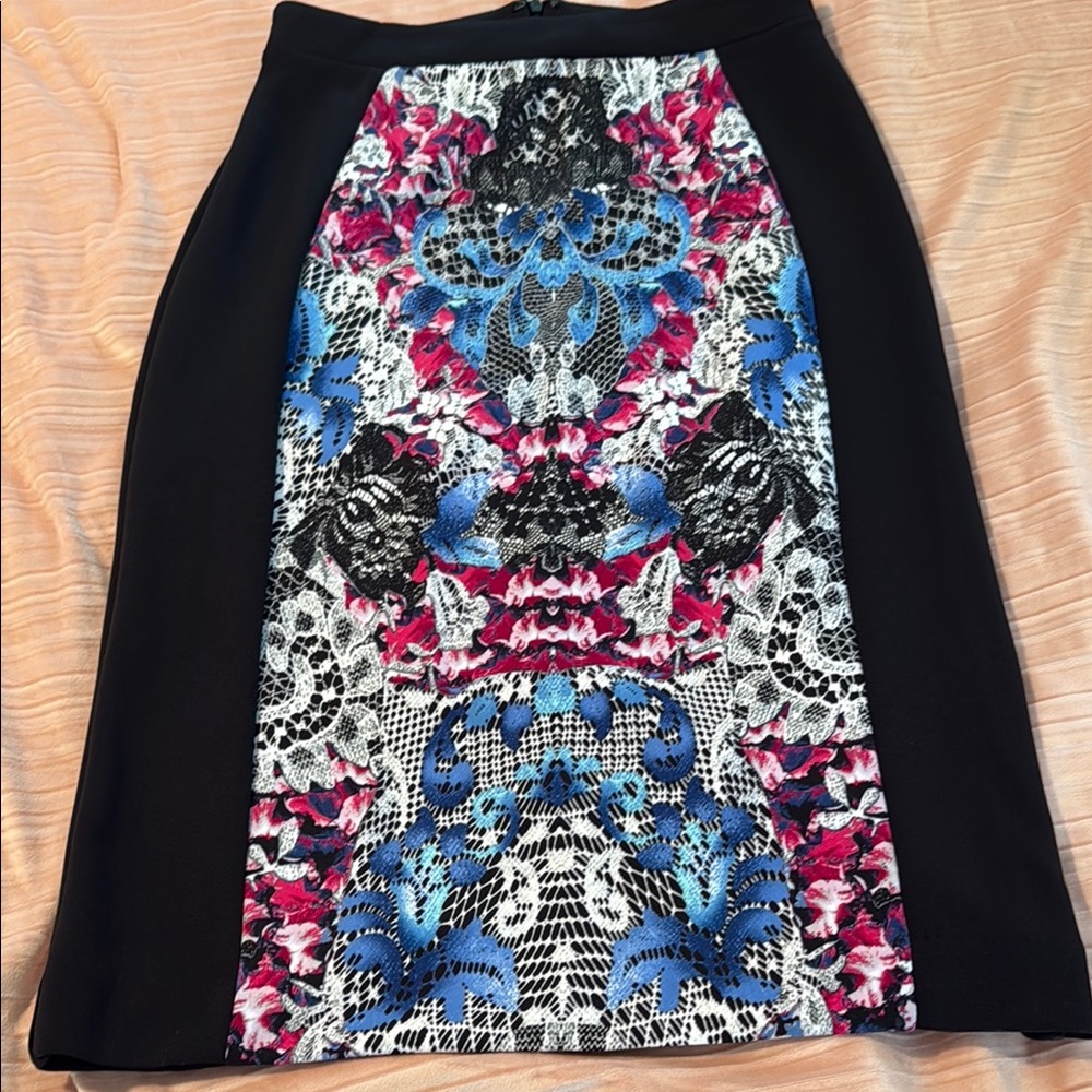 ♥️Nicole skirt black front floral stretch pencil size extra small NWT